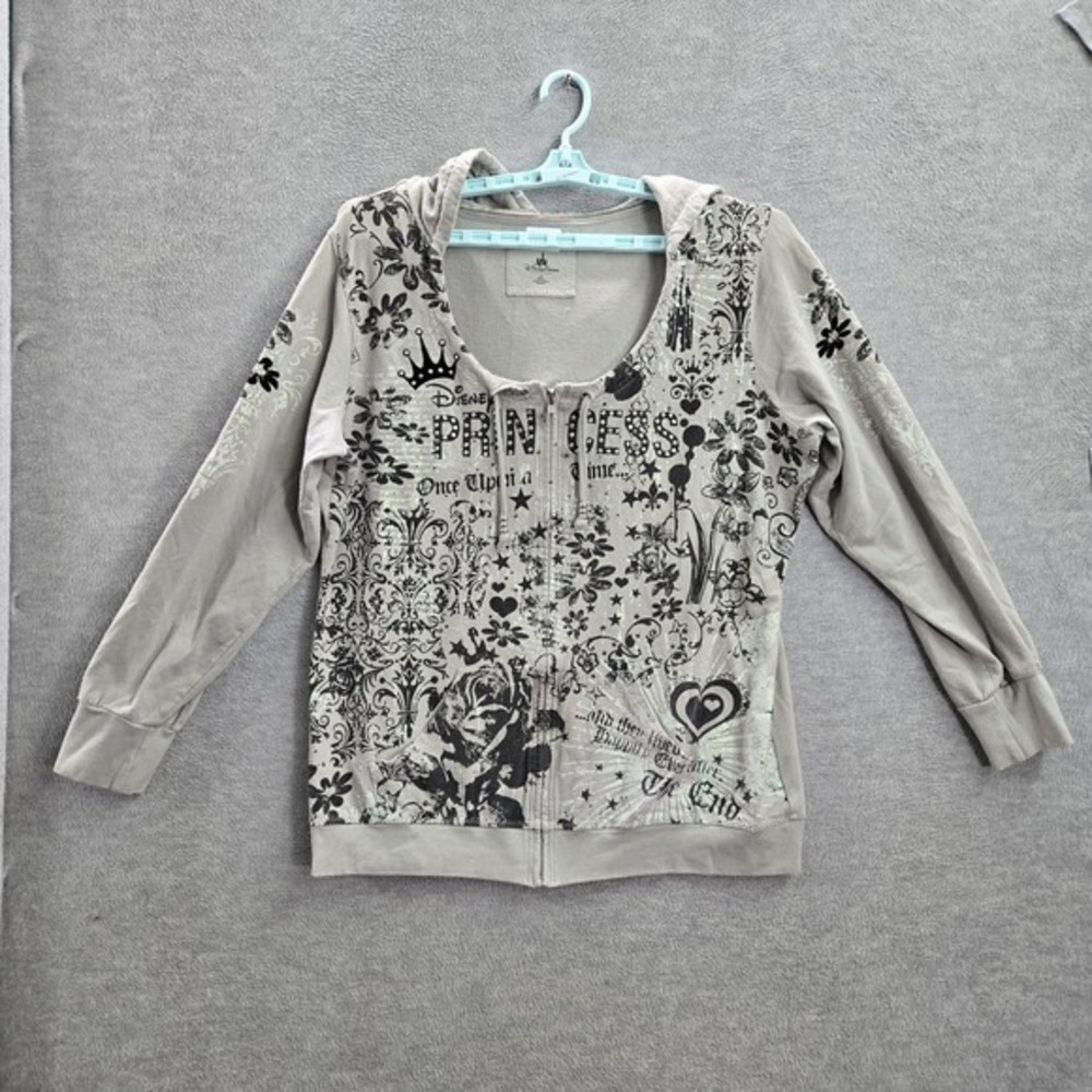 Disney Parks Women‎ Hoodie XXL Gray Floral Princess Heart Coquettecore Studded